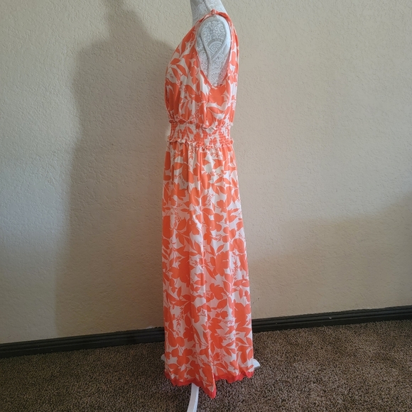 Women's Faux Wrap Orange Long Dress Sz L - Picture 3 of 5